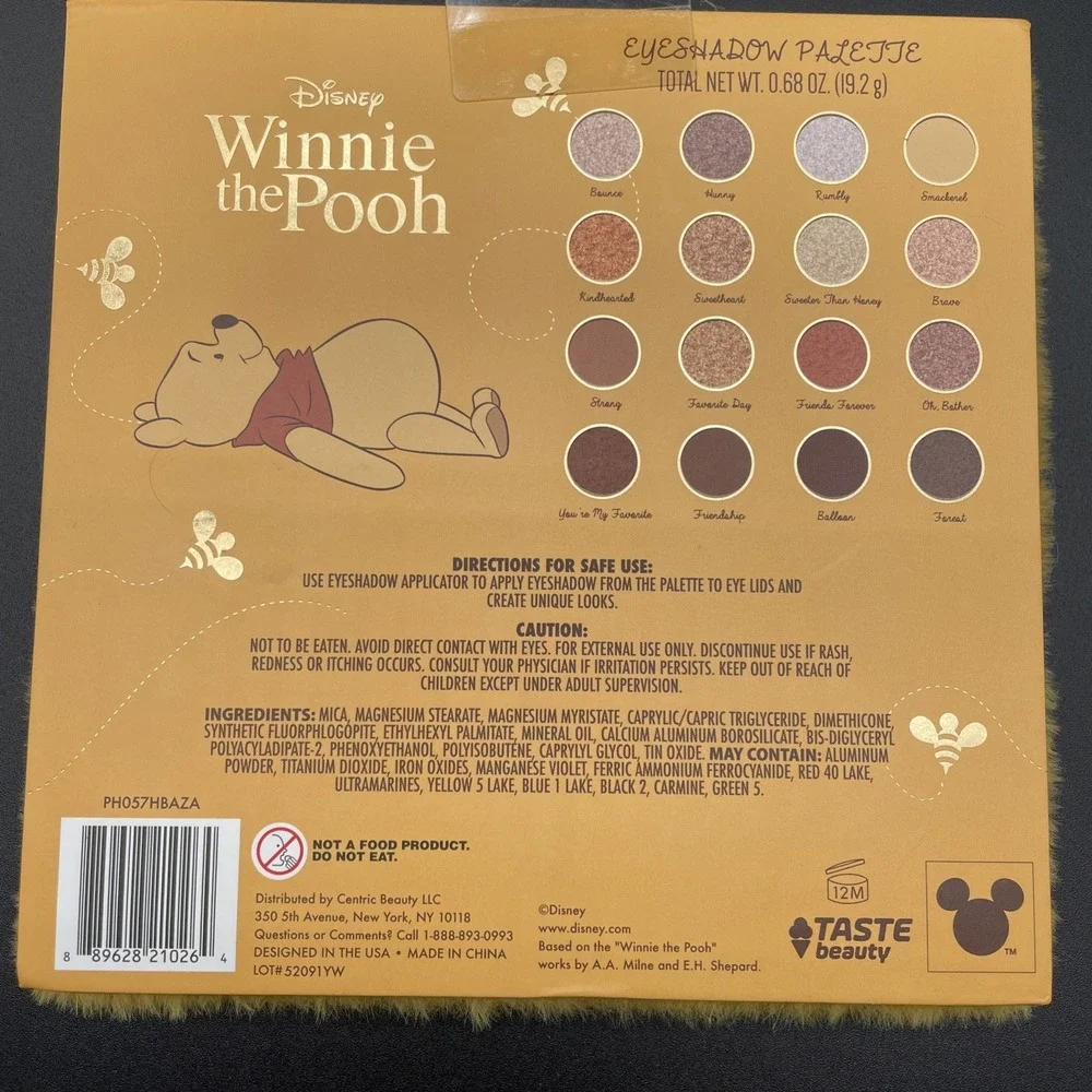 New Disney WINNIE THE POOH - 16 Color Eyeshadow Palette With Furry/Fuzzy Cover